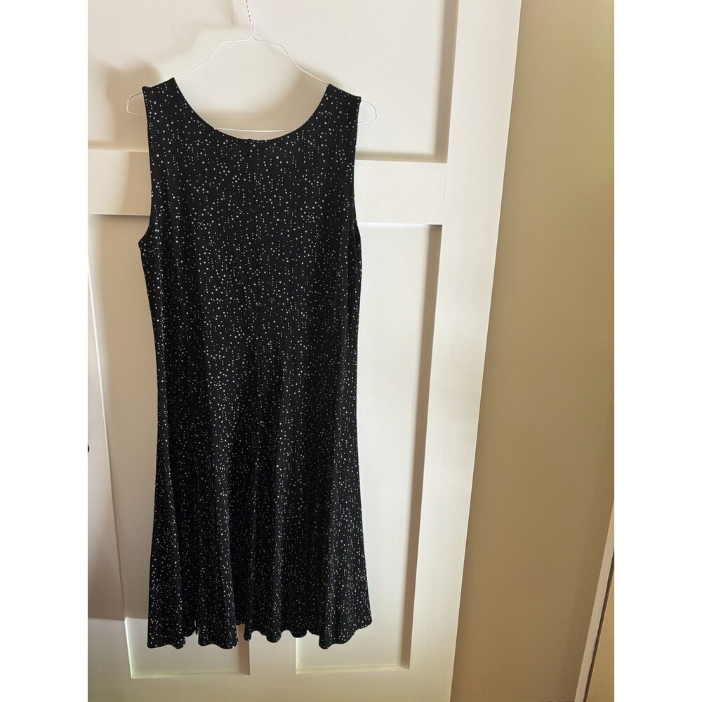 Chico’s Travelers Black Sleeveless Dress Size 3 (XL) Stretch Polka Dot Midi - Picture 2 of 6